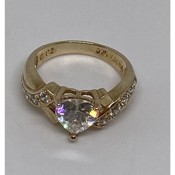 925 STERLING SILVER VERMEIL HEART CZ RING   SIZE- 4.75 - Picture 7 of 8